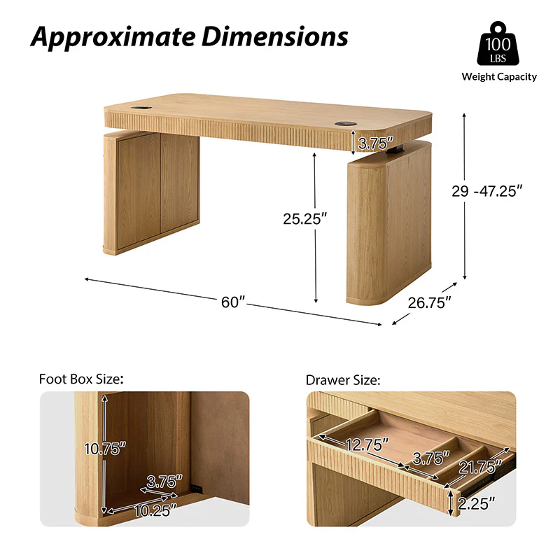 Baggio Modern Electric Adjustable Standing Desk with Cable Management - Image 42