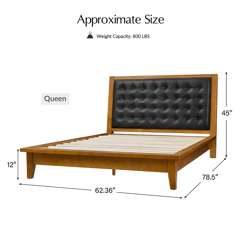 Herme Genuine Leather Solid Wood Platform Bed with Charging Ports - Image 11