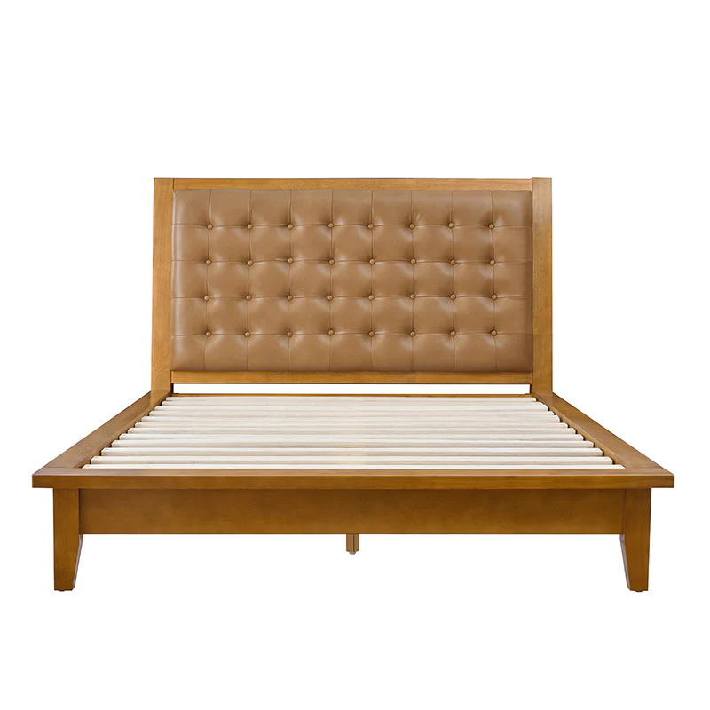Herme Genuine Leather Solid Wood Platform Bed with Charging Ports - Image 20