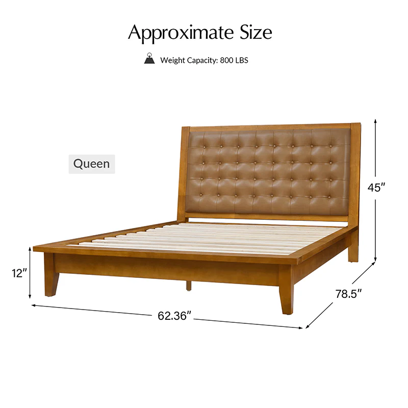 Herme Genuine Leather Solid Wood Platform Bed with Charging Ports - Image 27