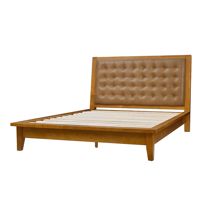 Herme Genuine Leather Solid Wood Platform Bed with Charging Ports - Image 29