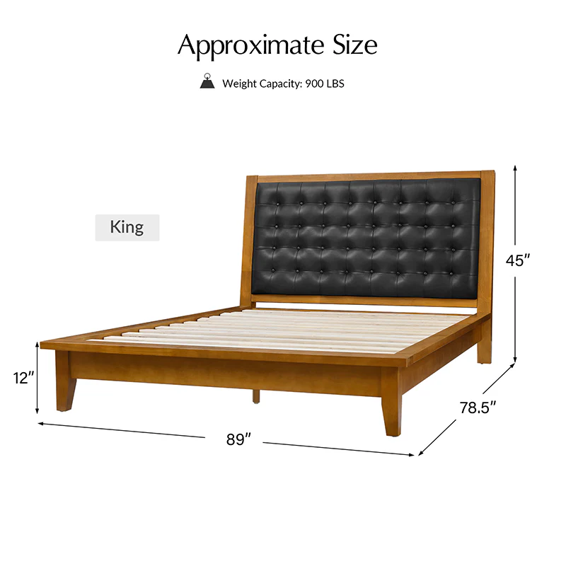 Herme Genuine Leather Solid Wood Platform Bed with Charging Ports - Image 3