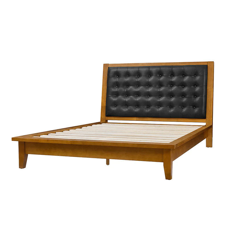 Herme Genuine Leather Solid Wood Platform Bed with Charging Ports - Image 5