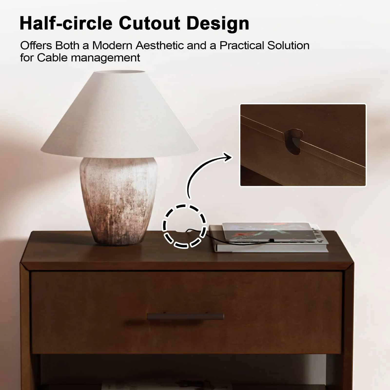 Yoel Hidden Drawer Nightstand with Built-in Outlets(Optional Types) - Image 29