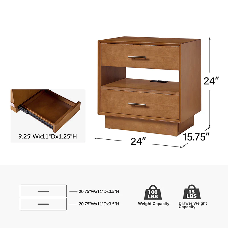 Yoel Hidden Drawer Nightstand with Built-in Outlets(Optional Types) - Image 3