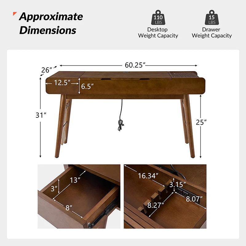 Reg  Mid-century Desk with Two Power Outlets - Image 3