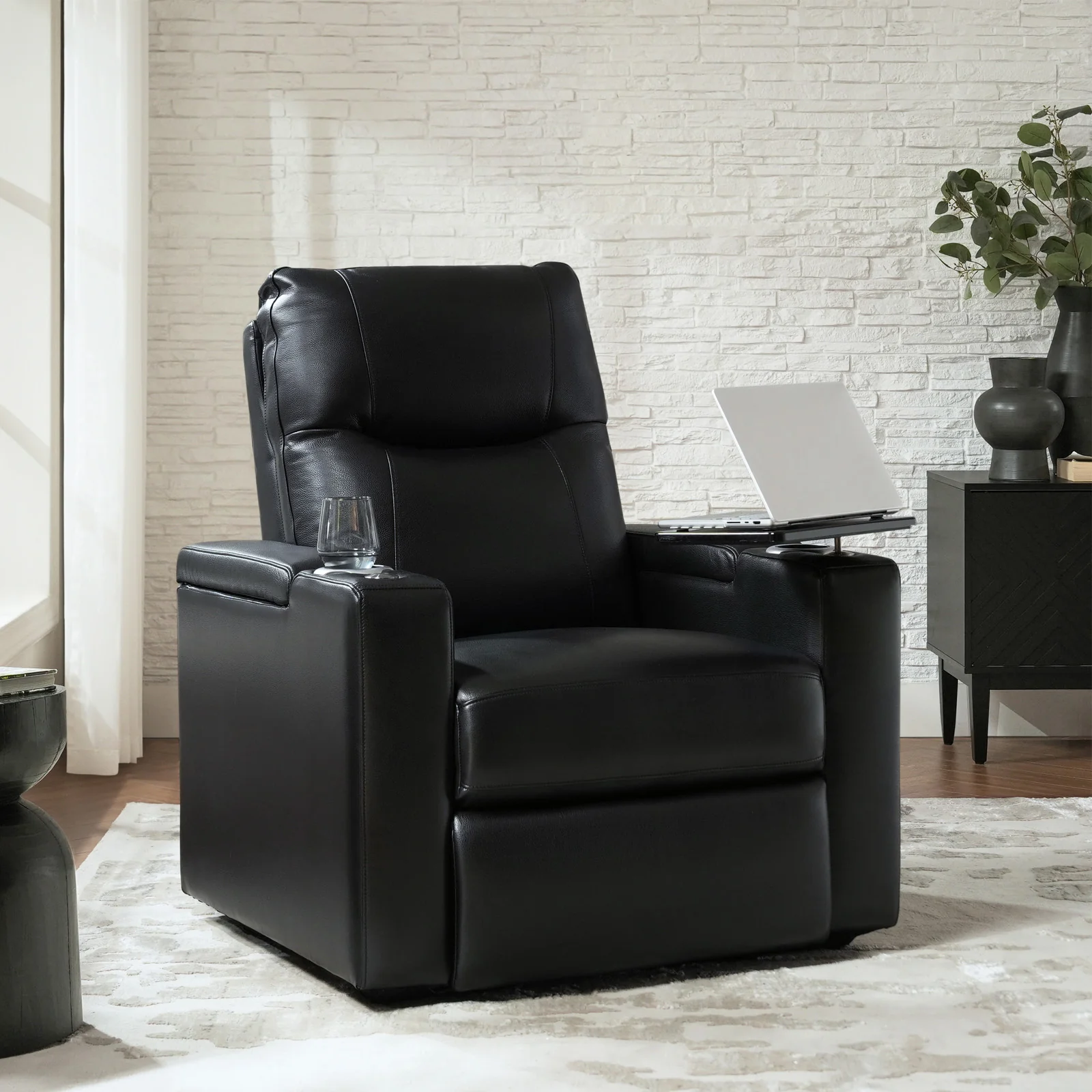 Iliana Electric Genuine Leather Recliner with Small Table and Phone Holder - Image 11
