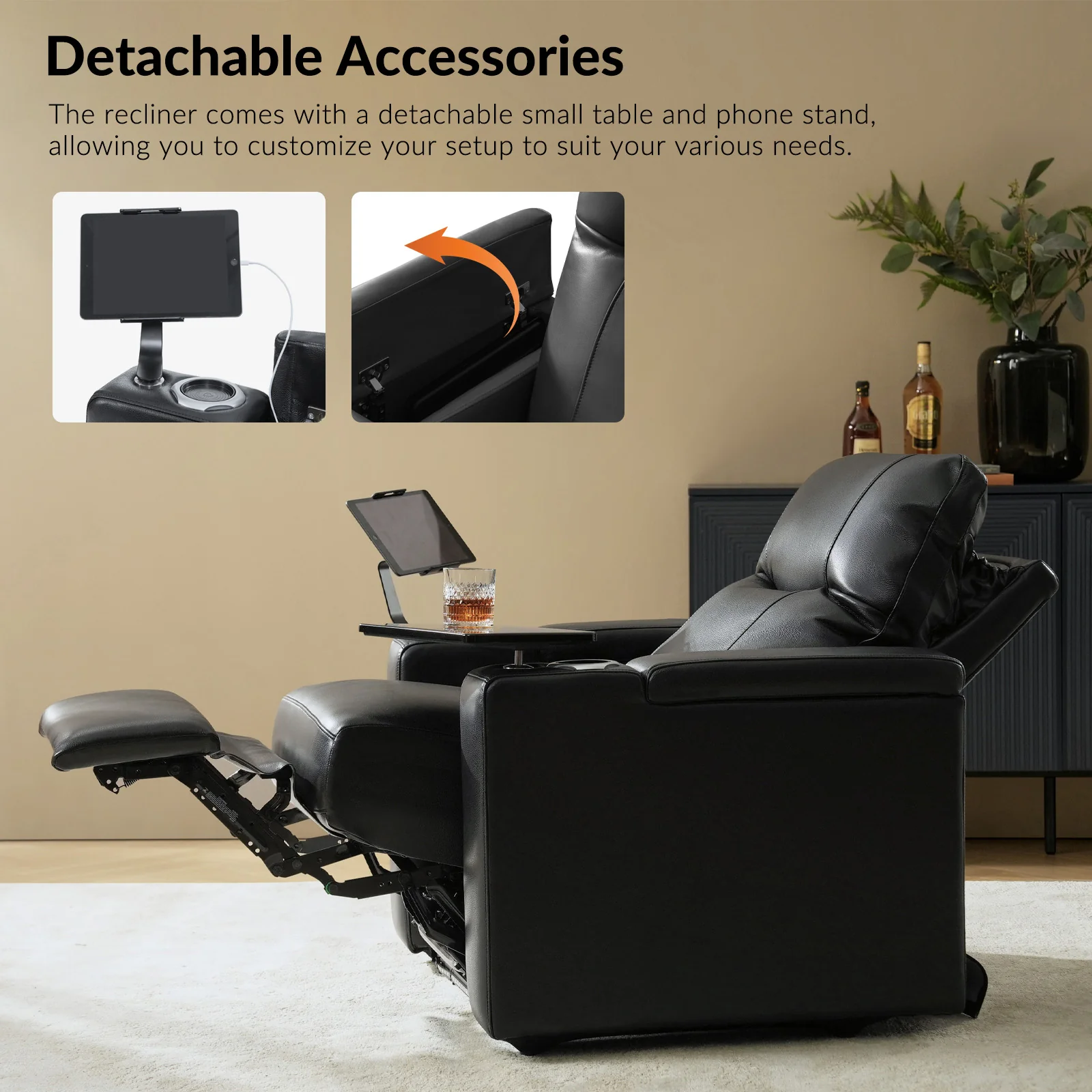Iliana Electric Genuine Leather Recliner with Small Table and Phone Holder - Image 19