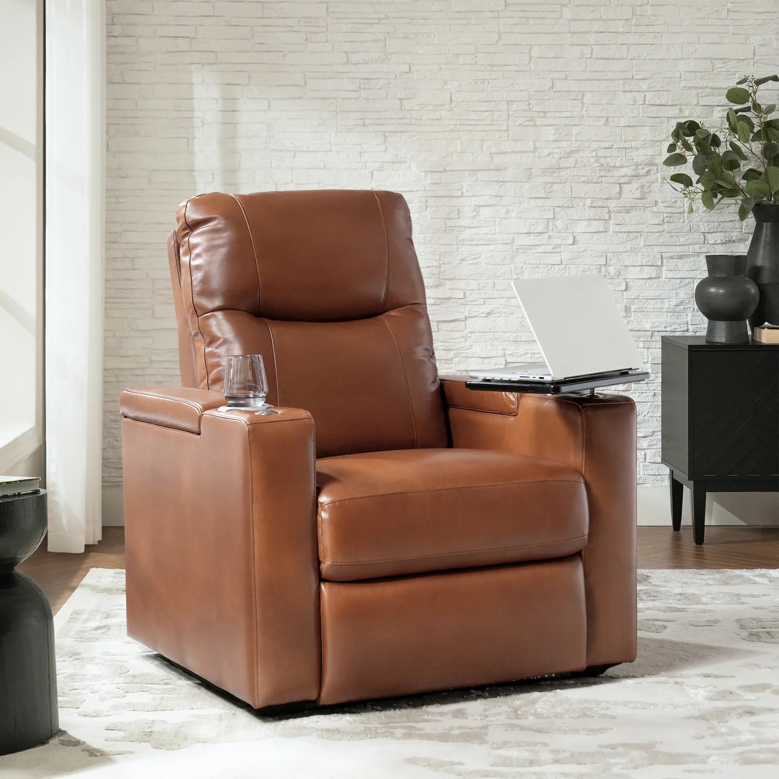 Iliana Electric Genuine Leather Recliner with Small Table and Phone Holder - Image 21