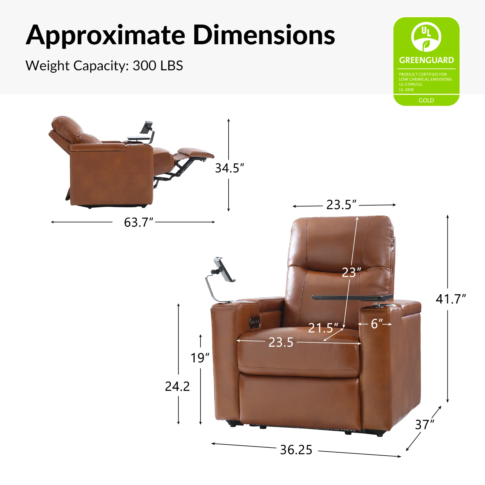 Iliana Electric Genuine Leather Recliner with Small Table and Phone Holder - Image 24