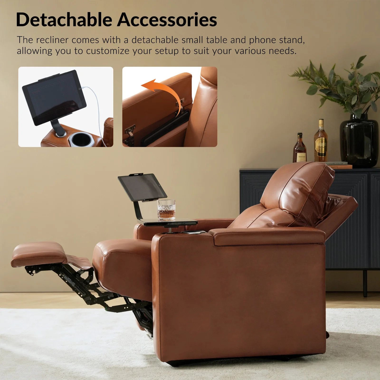 Iliana Electric Genuine Leather Recliner with Small Table and Phone Holder - Image 29