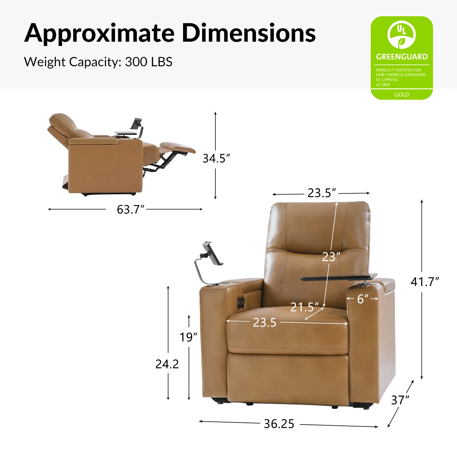 Iliana Electric Genuine Leather Recliner with Small Table and Phone Holder - Image 4