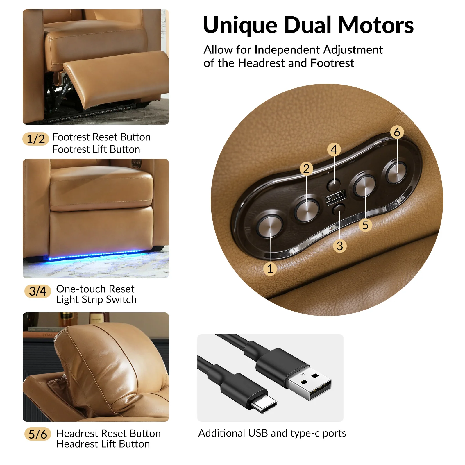 Iliana Electric Genuine Leather Recliner with Small Table and Phone Holder - Image 8