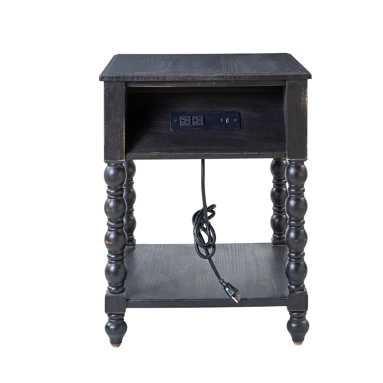 Ira 26" Tall Farmhouse Solid Wood End Table with Built-in Charging Outlets(Optional Types) - Image 12