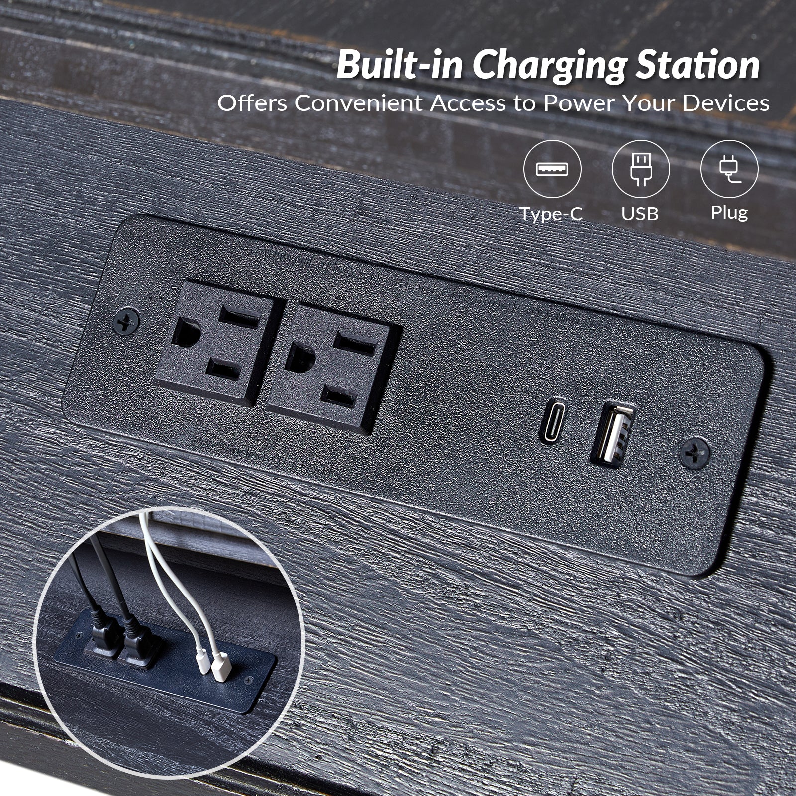 Ira 26" Tall Farmhouse Solid Wood End Table with Built-in Charging Outlets(Optional Types) - Image 14