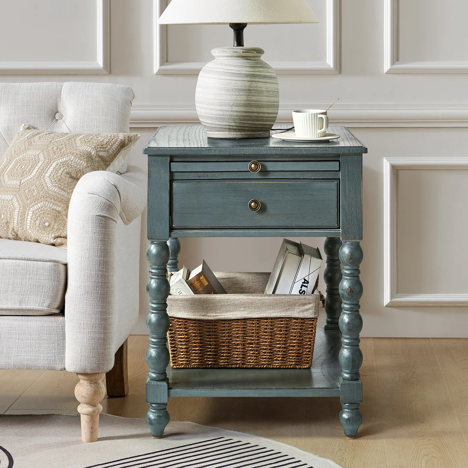 Ira 26" Tall Farmhouse Solid Wood End Table with Built-in Charging Outlets(Optional Types) - Image 15