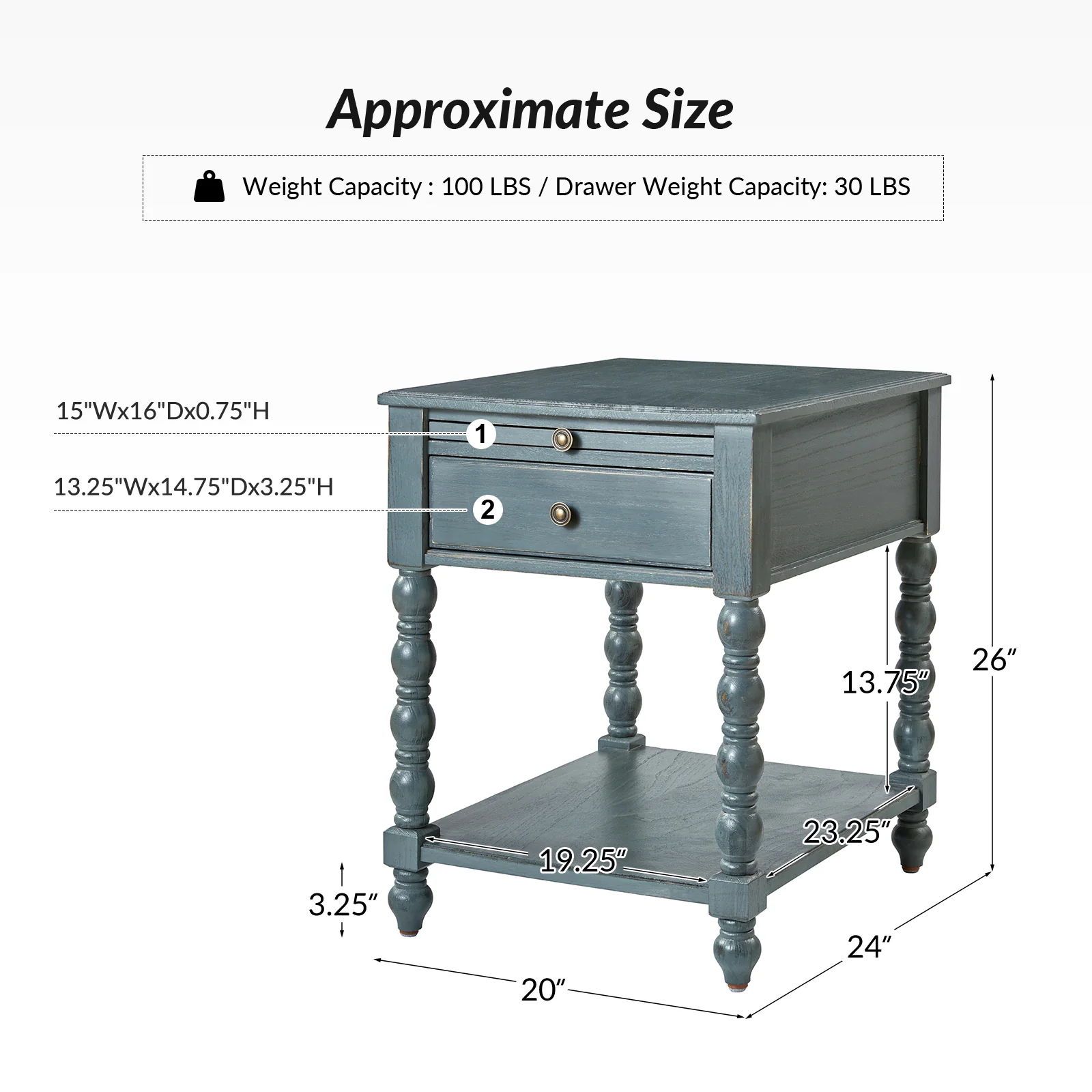 Ira 26" Tall Farmhouse Solid Wood End Table with Built-in Charging Outlets(Optional Types) - Image 18