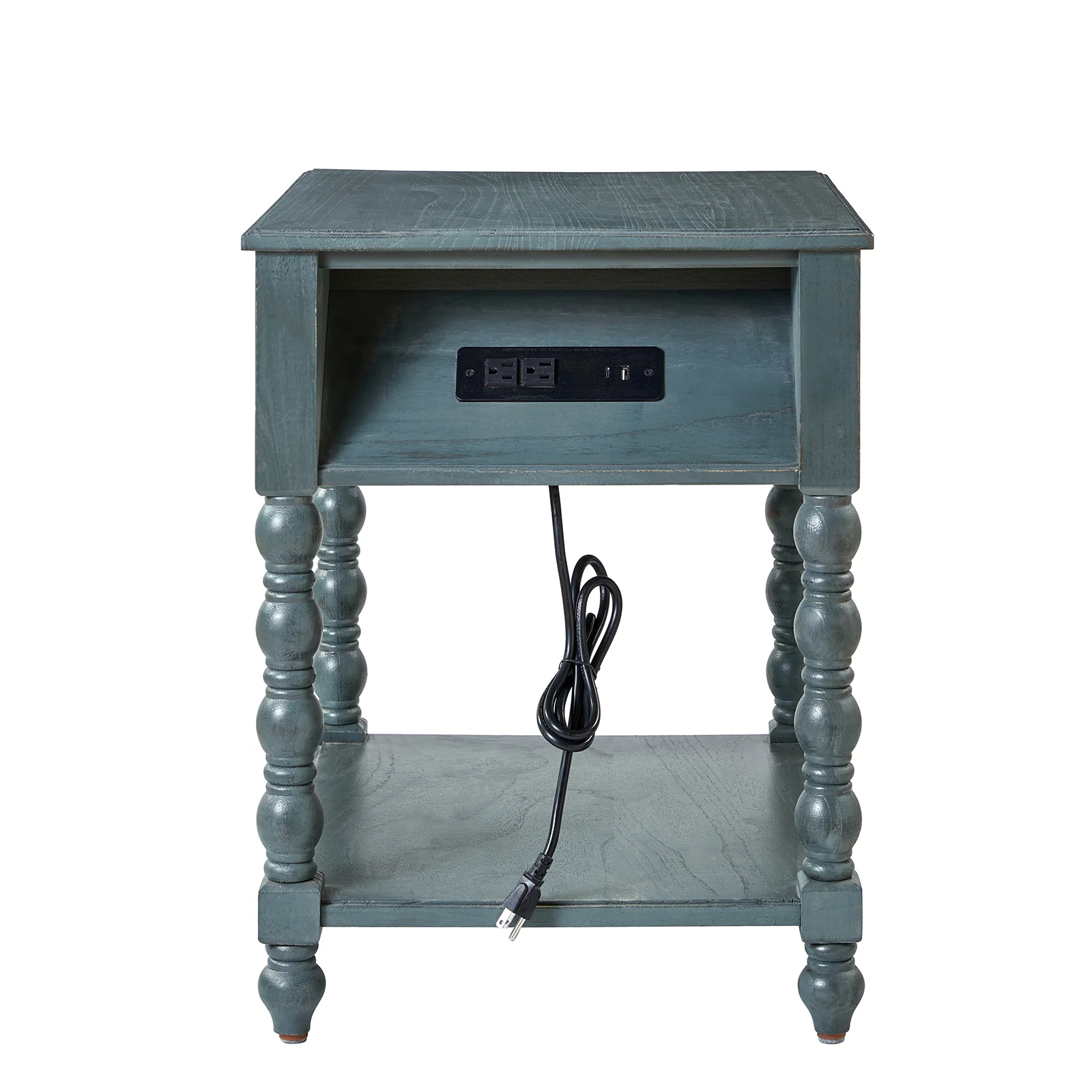 Ira 26" Tall Farmhouse Solid Wood End Table with Built-in Charging Outlets(Optional Types) - Image 19