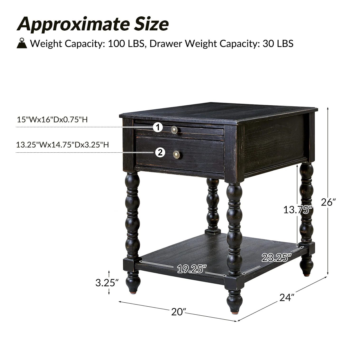 Ira 26" Tall Farmhouse Solid Wood End Table with Built-in Charging Outlets(Optional Types) - Image 29