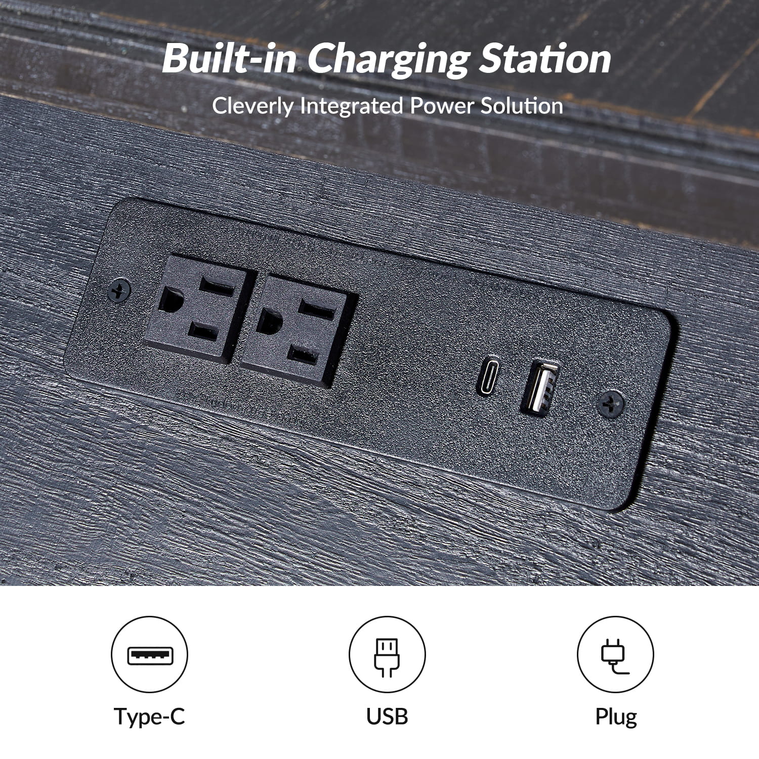 Ira 26" Tall Farmhouse Solid Wood End Table with Built-in Charging Outlets(Optional Types) - Image 31