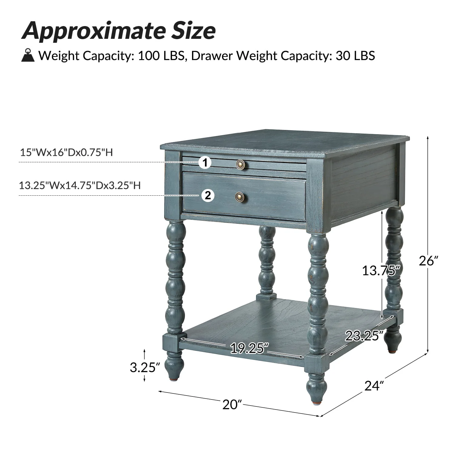 Ira 26" Tall Farmhouse Solid Wood End Table with Built-in Charging Outlets(Optional Types) - Image 35