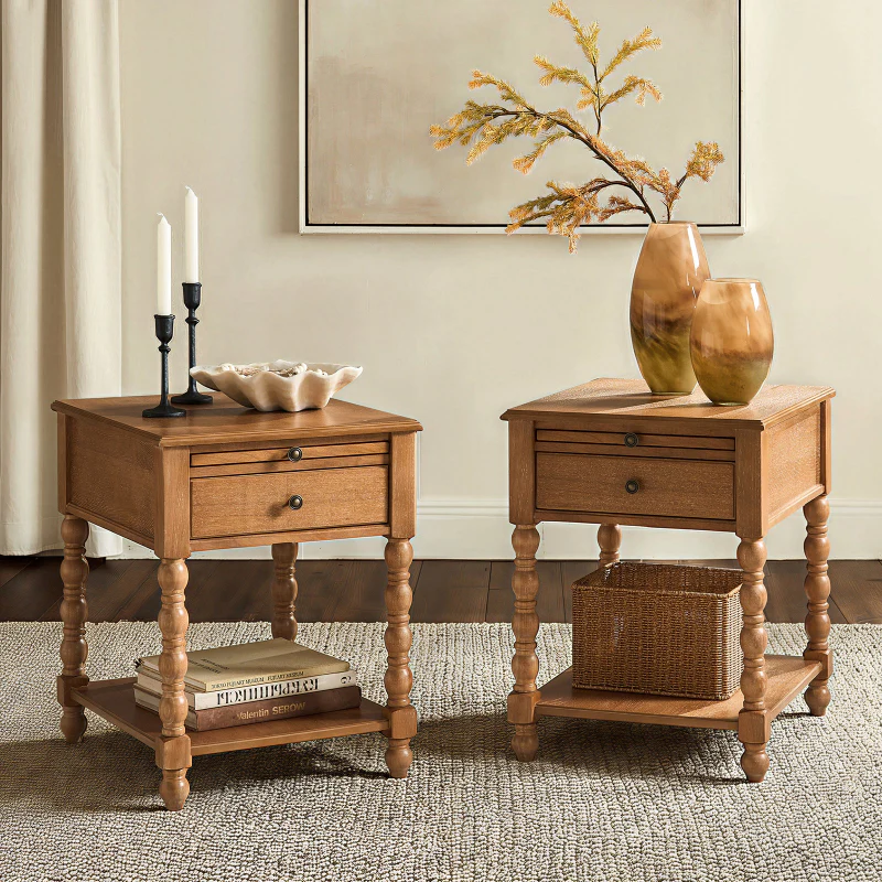Ira 26" Tall Farmhouse Solid Wood End Table with Built-in Charging Outlets(Optional Types) - Image 48