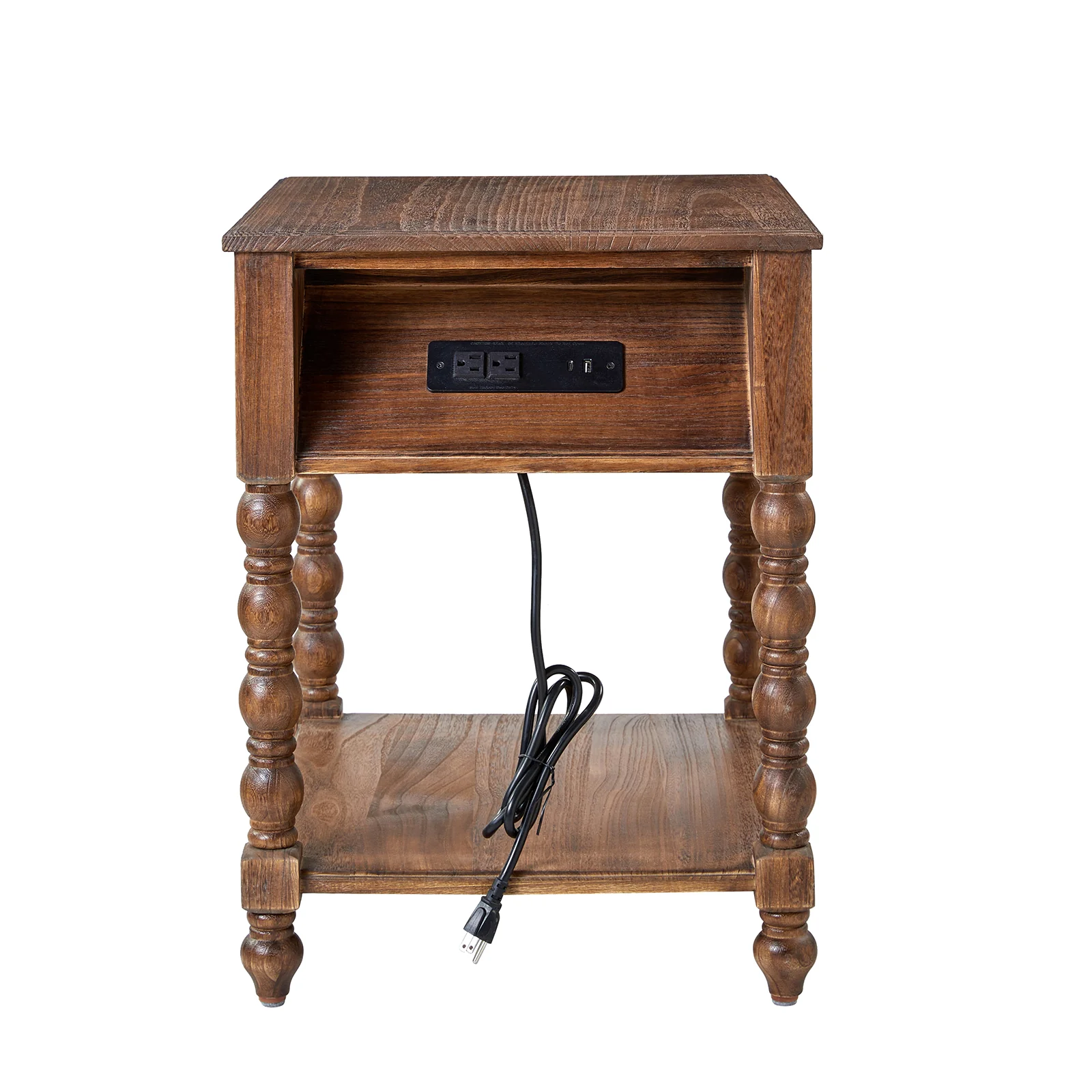 Ira 26" Tall Farmhouse Solid Wood End Table with Built-in Charging Outlets(Optional Types) - Image 5
