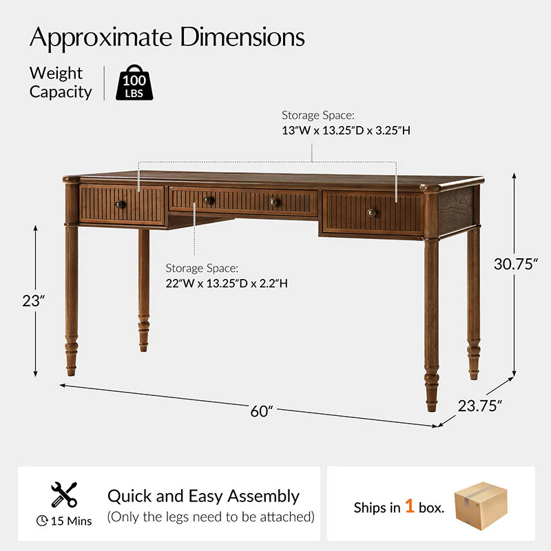 Isaac Transitional 60''W Office Desk With 3 Drawers - Image 3