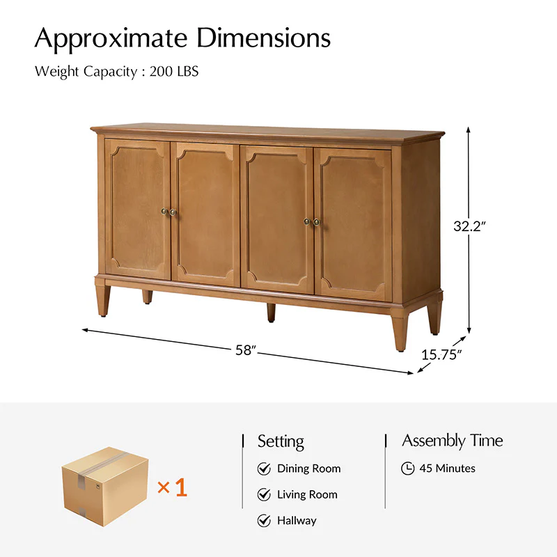 Jane Wood Veneer Sideboard with Adjustable Shelves, Available in 2-Door or 4-Door Options - Image 11