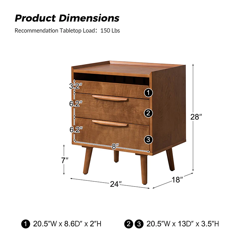 Janet Mid-Century Modern 3 - Drawer End Table(Optional Types) - Image 3