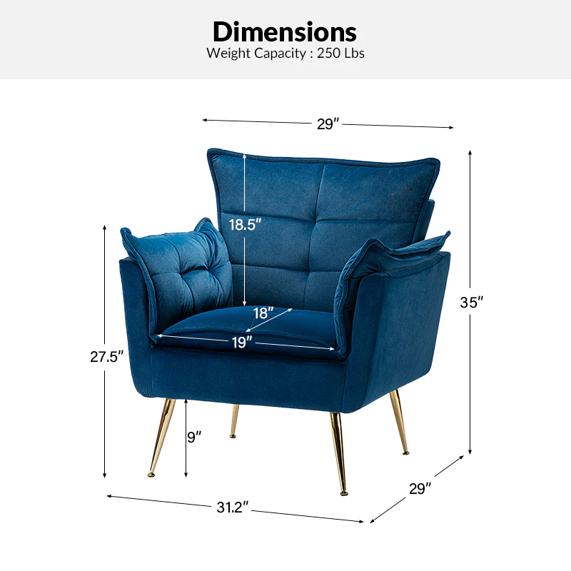 Jaxon Modern Velvet Accent Armchair with Gold Metal Legs - Image 11