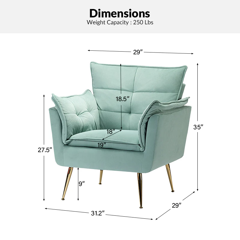 Jaxon Modern Velvet Accent Armchair with Gold Metal Legs - Image 19