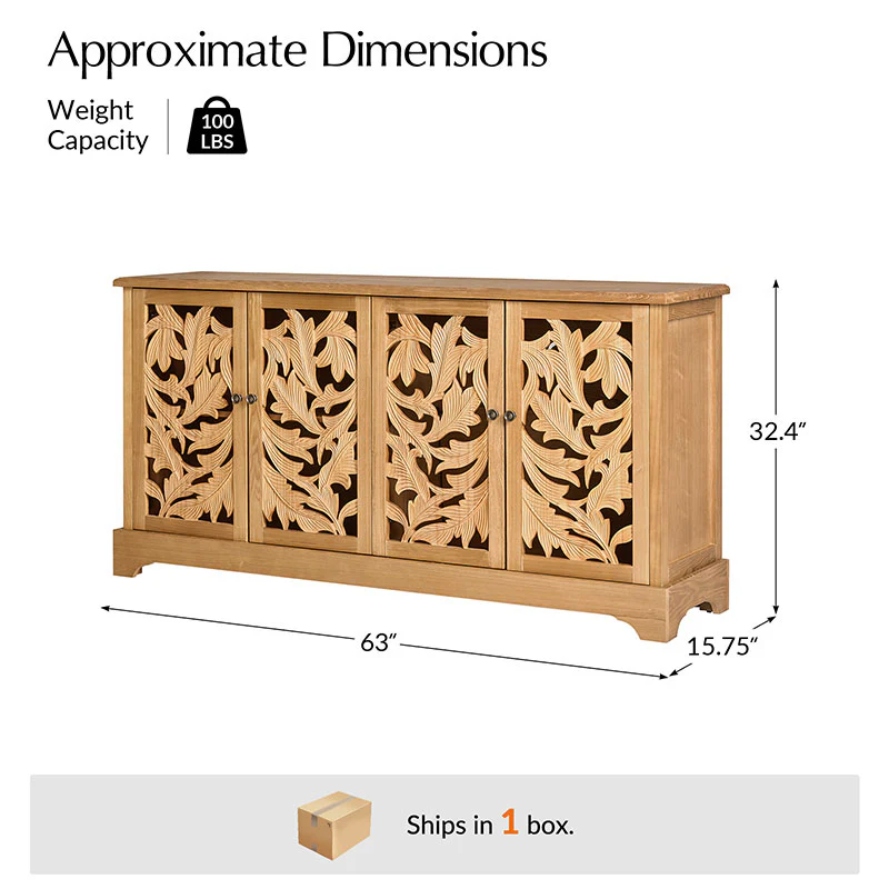 Jordan 63″ Wide 4-Door Sideboard – Solid Wood Console Cabinet - Image 11
