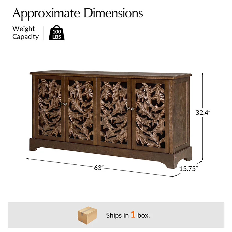 Jordan 63″ Wide 4-Door Sideboard – Solid Wood Console Cabinet - Image 3