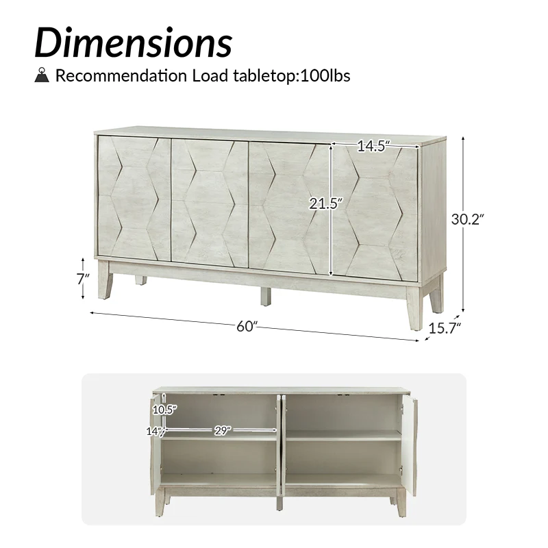 Kamu 60″ Wood Sideboard – Mid-Century Modern Storage Cabinet - Image 11