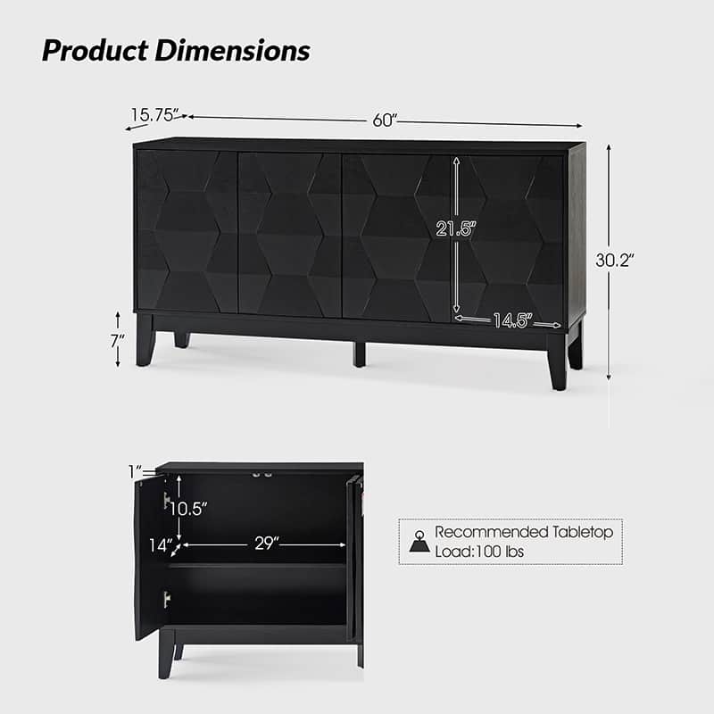 Kamu 60″ Wood Sideboard – Mid-Century Modern Storage Cabinet - Image 19