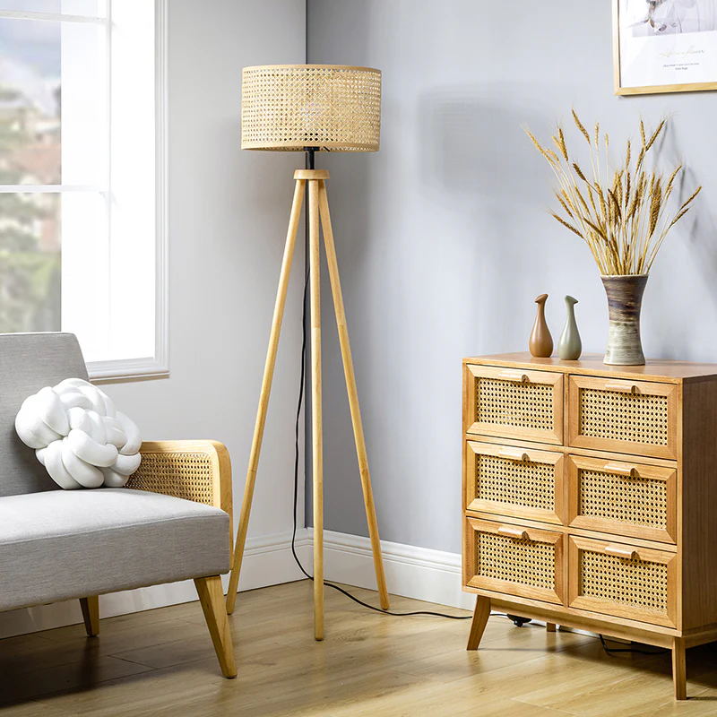 Easyshift™ Tripod Floor Lamp with Rattan Shade - Image 2