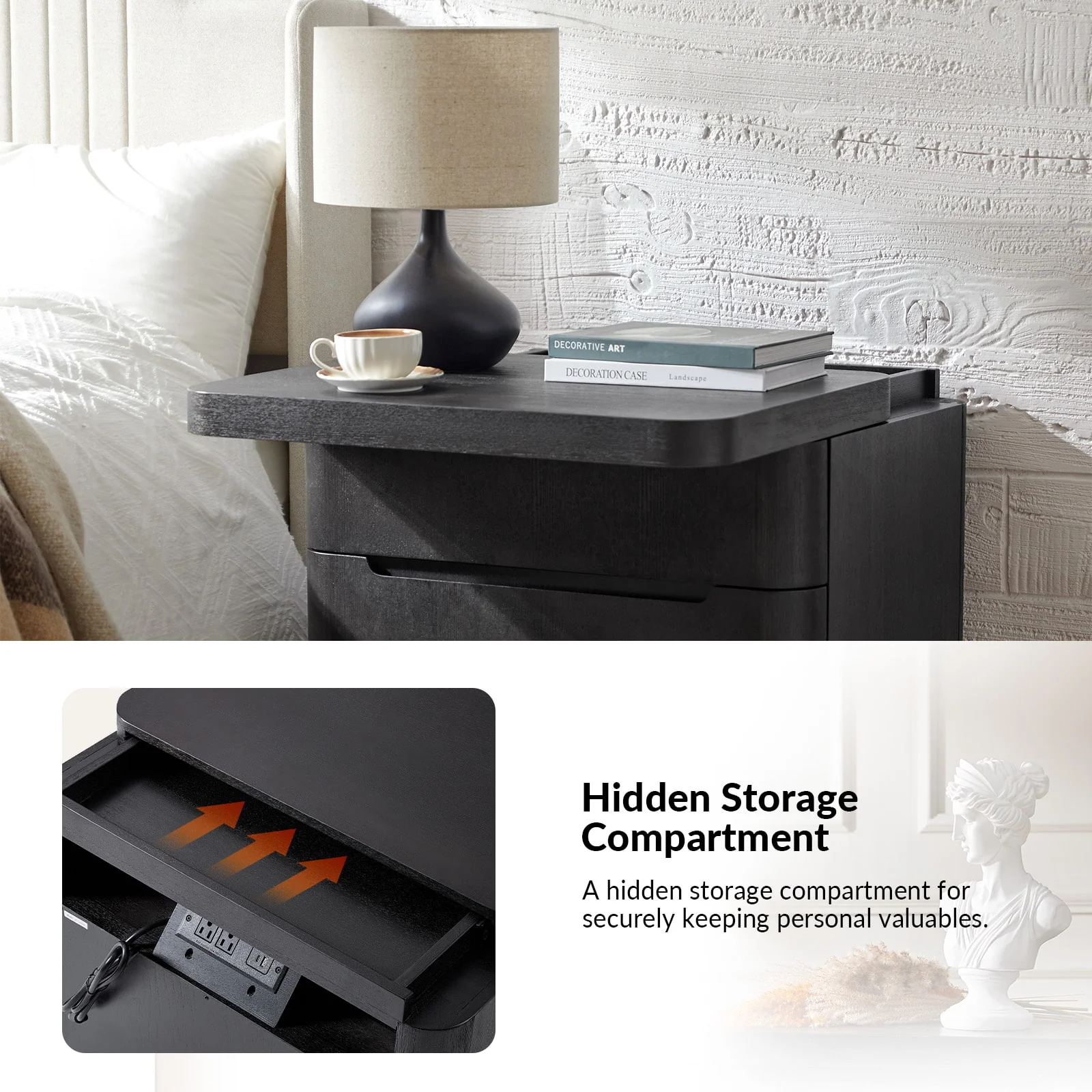 Ravona Large 3-Drawer Nightstand with Hidden Storage(Optional Types) - Image 22