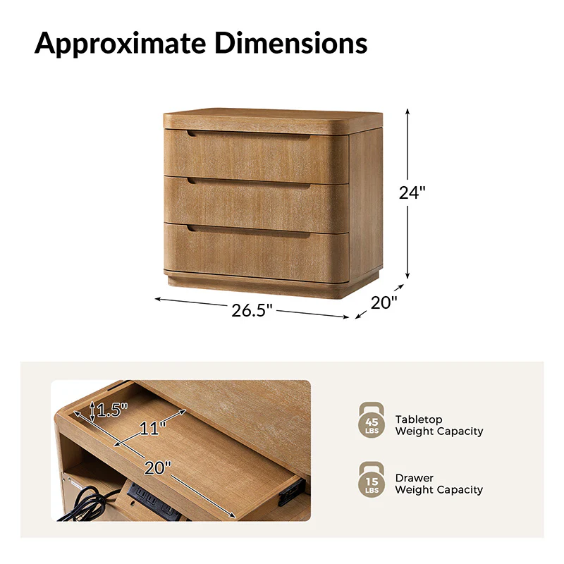 Ravona Large 3-Drawer Nightstand with Hidden Storage(Optional Types) - Image 4