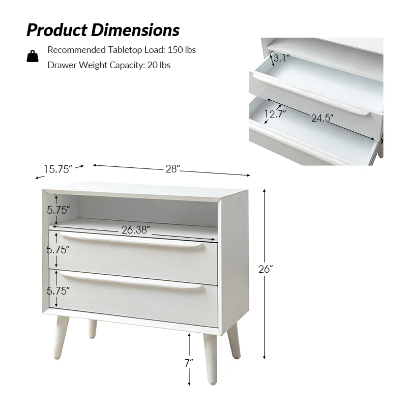 Lilian 2 - Drawer Mid Century End Table with Built-in Outlets(Optional Types) - Image 15