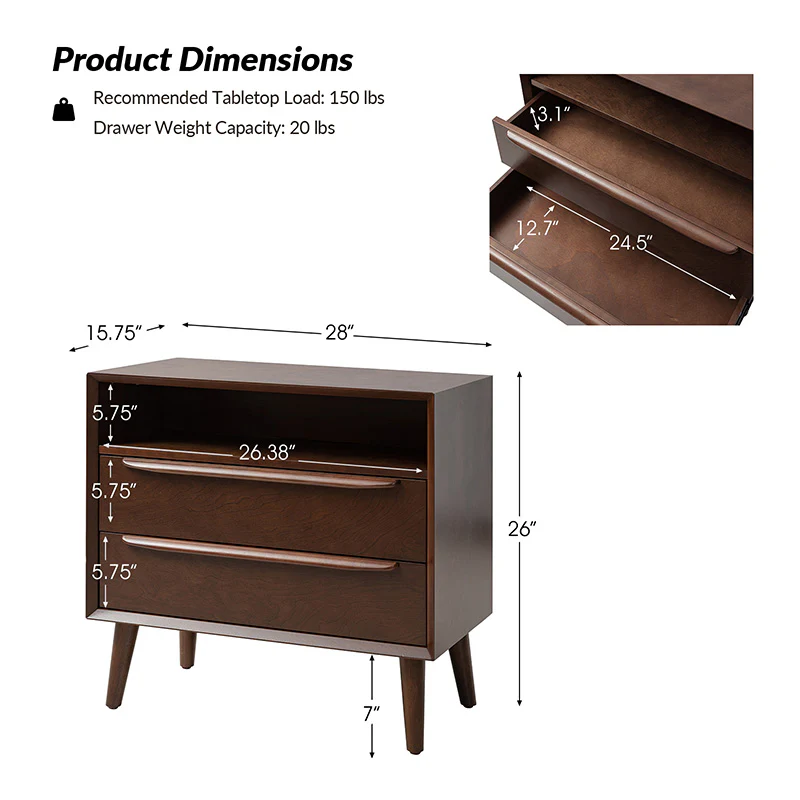 Lilian 2 - Drawer Mid Century End Table with Built-in Outlets(Optional Types) - Image 21