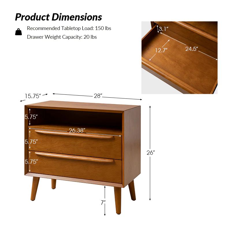 Lilian 2 - Drawer Mid Century End Table with Built-in Outlets(Optional Types) - Image 3