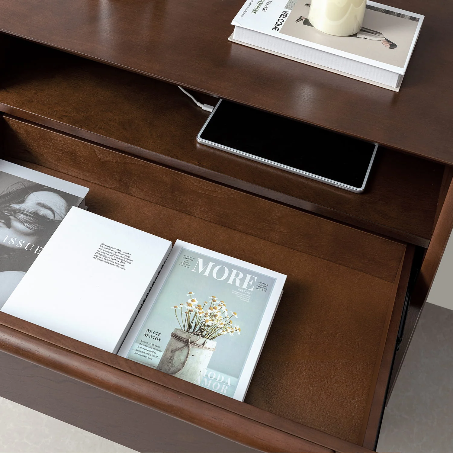 Lilian 2 - Drawer Mid Century End Table with Built-in Outlets(Optional Types) - Image 36