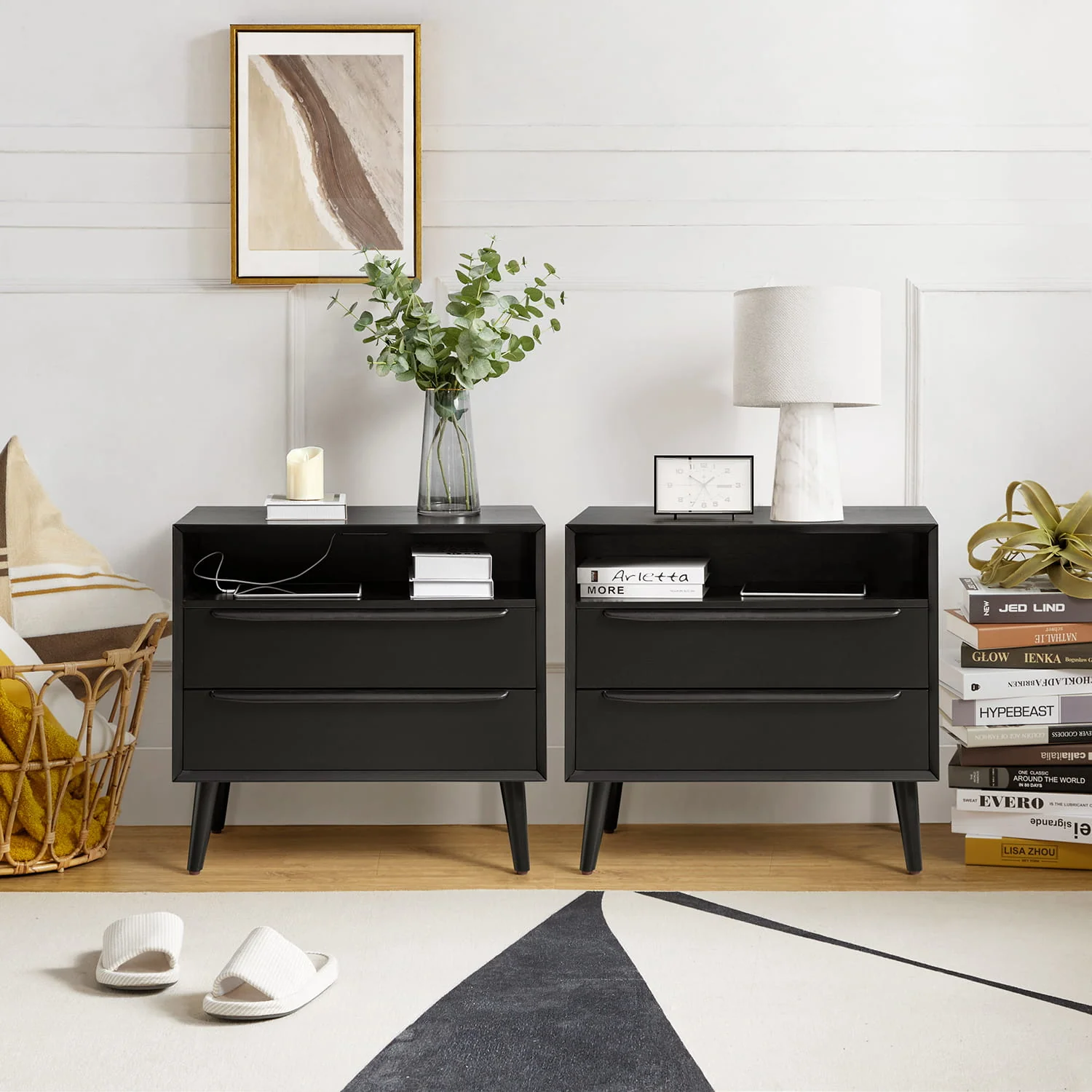 Lilian 2 - Drawer Mid Century End Table with Built-in Outlets(Optional Types) - Image 39