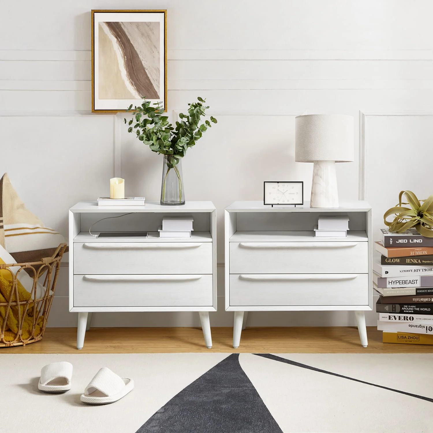 Lilian 2 - Drawer Mid Century End Table with Built-in Outlets(Optional Types) - Image 46