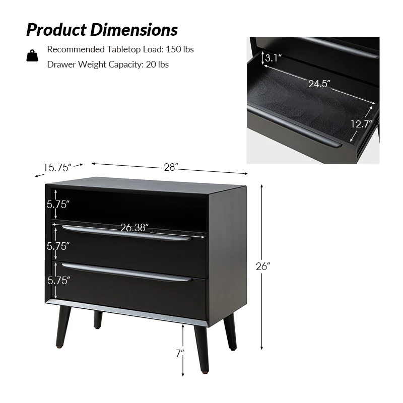 Lilian 2 - Drawer Mid Century End Table with Built-in Outlets(Optional Types) - Image 9