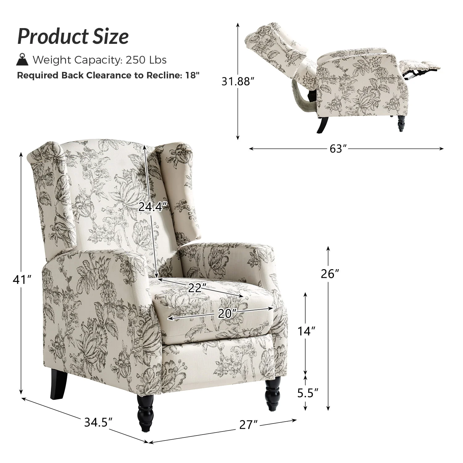 Lilith Upholstered Recliner Chair with Adjustable Backrest & Footrest - Image 27