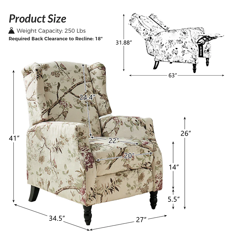 Lilith Upholstered Recliner Chair with Adjustable Backrest & Footrest - Image 43