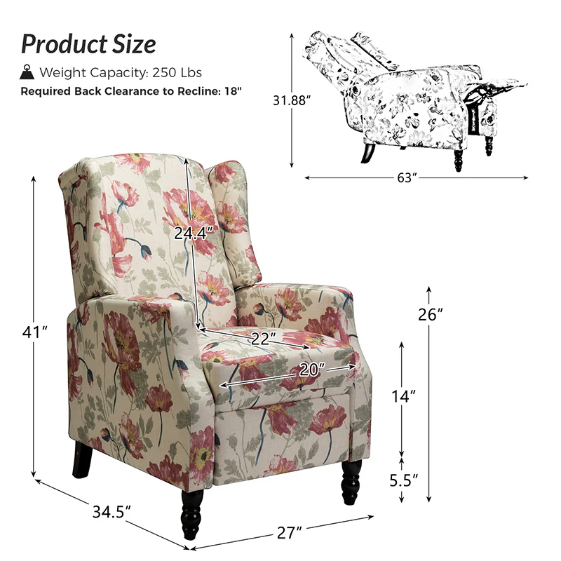 Lilith Upholstered Recliner Chair with Adjustable Backrest & Footrest - Image 49