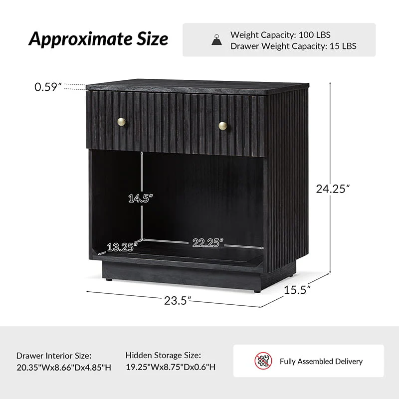 Lina Modern Solid Wood End Table with Charging Station – Slatted Bedside Table with Hidden Storage(Optional Types) - Image 10